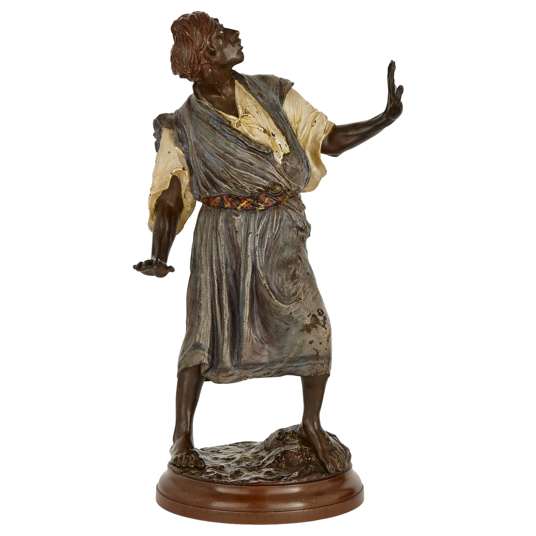 Große antike österreichische figurative Skulptur aus kalt bemalter Bronze von Bergman  im Angebot