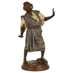 Grande sculpture figurative autrichienne ancienne en bronze peint à froid par Bergman 