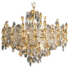 Vintage Sciolari Crystal Disc Pendant Chandelier with Glass and Brass Gold Twists