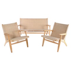 Braided rope and wood lounge set