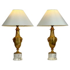 1950s Italian - Gilded Table Lamps, Neoclassical Style - Marble Base - Pair