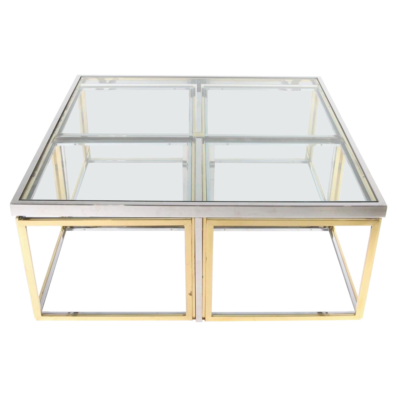 Large chrome and gilded metal coffee table 