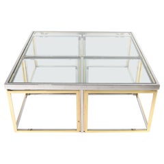 Large chrome and gilded metal coffee table 