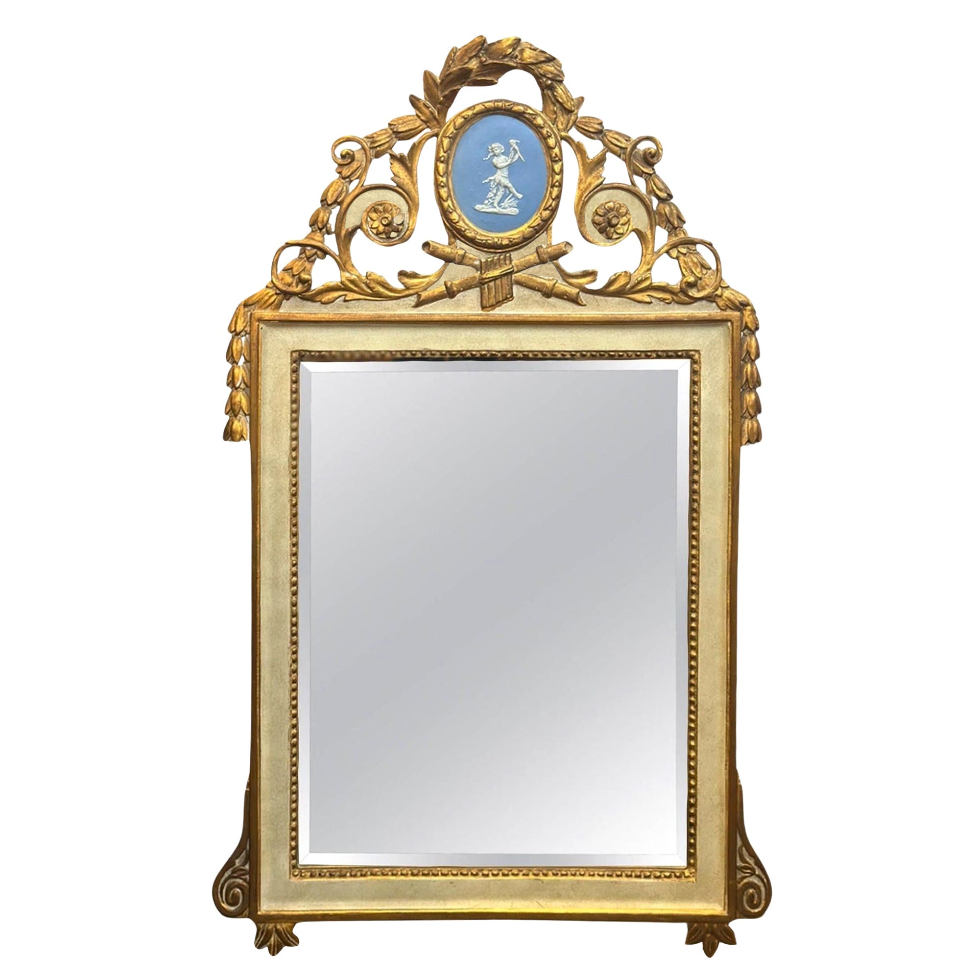French 19th Century Giltwood Wedgwood Mirror w/ Beveled Glass For Sale