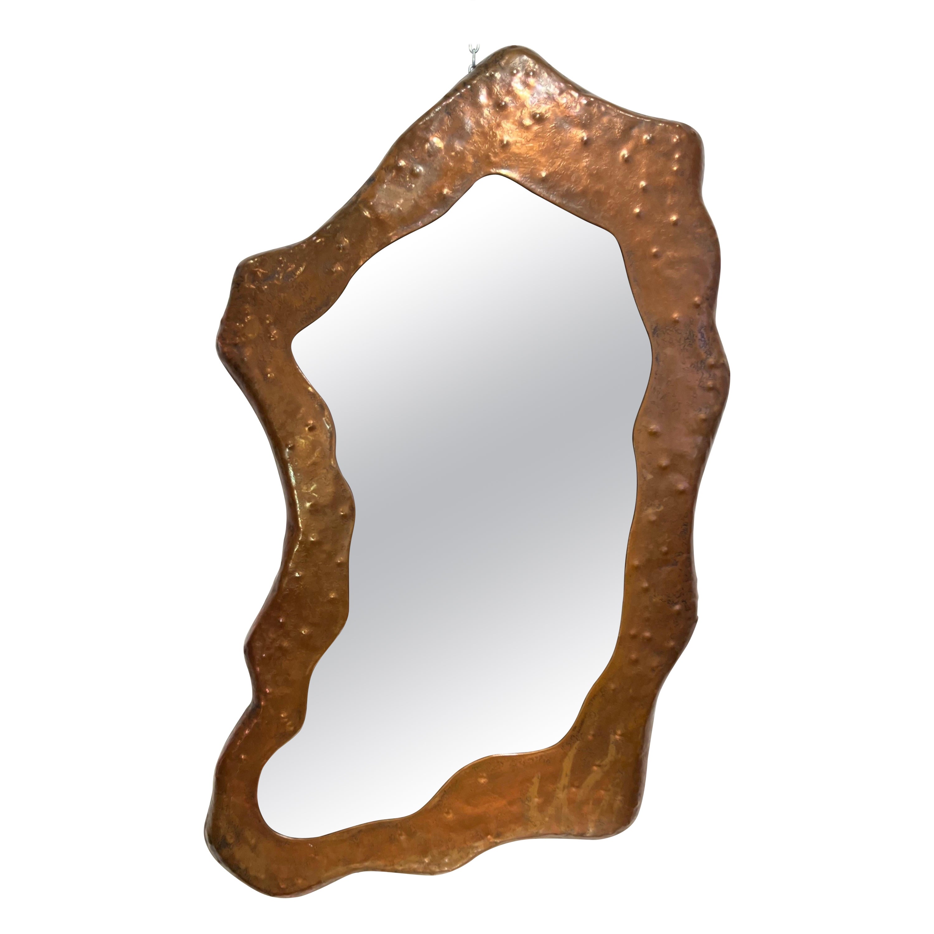 Brutalist Copper Mirror by Angelo Bragalini, 1960s For Sale