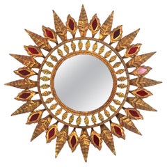 Hollywood Regency Sunburst Mirror in Gilt Metal