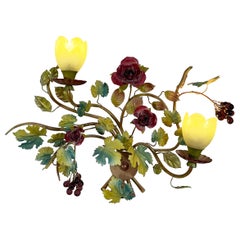 French, Toleware-Inspired, Colourful Floral and Vine Metal Wall Light
