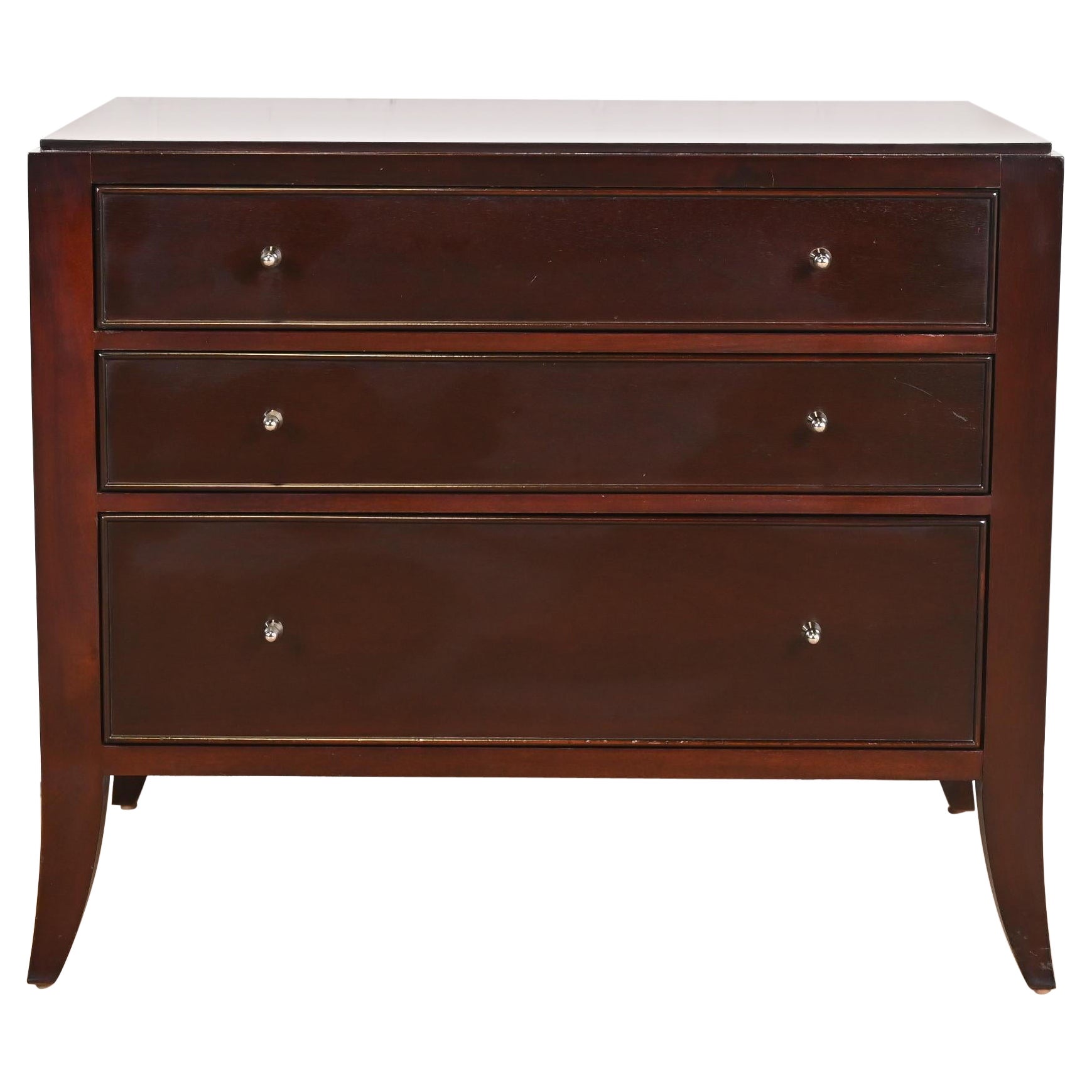 Barbara Barry for Baker Furniture Dark Mahogany Three-Drawer Bedside Chest For Sale