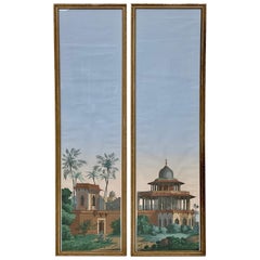 Vintage Pair Of Framed Zubar Wallpaper Panels