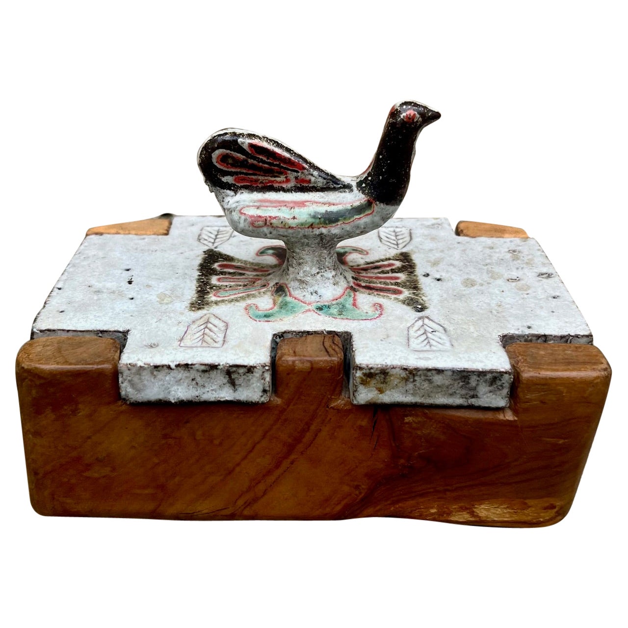 Ceramic and wood box by Jean Derval, Vallauris  circa 1960