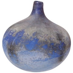 Antique Cenedese Xlrg Murano Blue Black Gray Scavo Texture Italian Art Glass Flower Vase