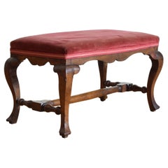 Italian, Tuscany, Rococo Period Carved Walnut & Upholstered Bench, mid 18th cen.