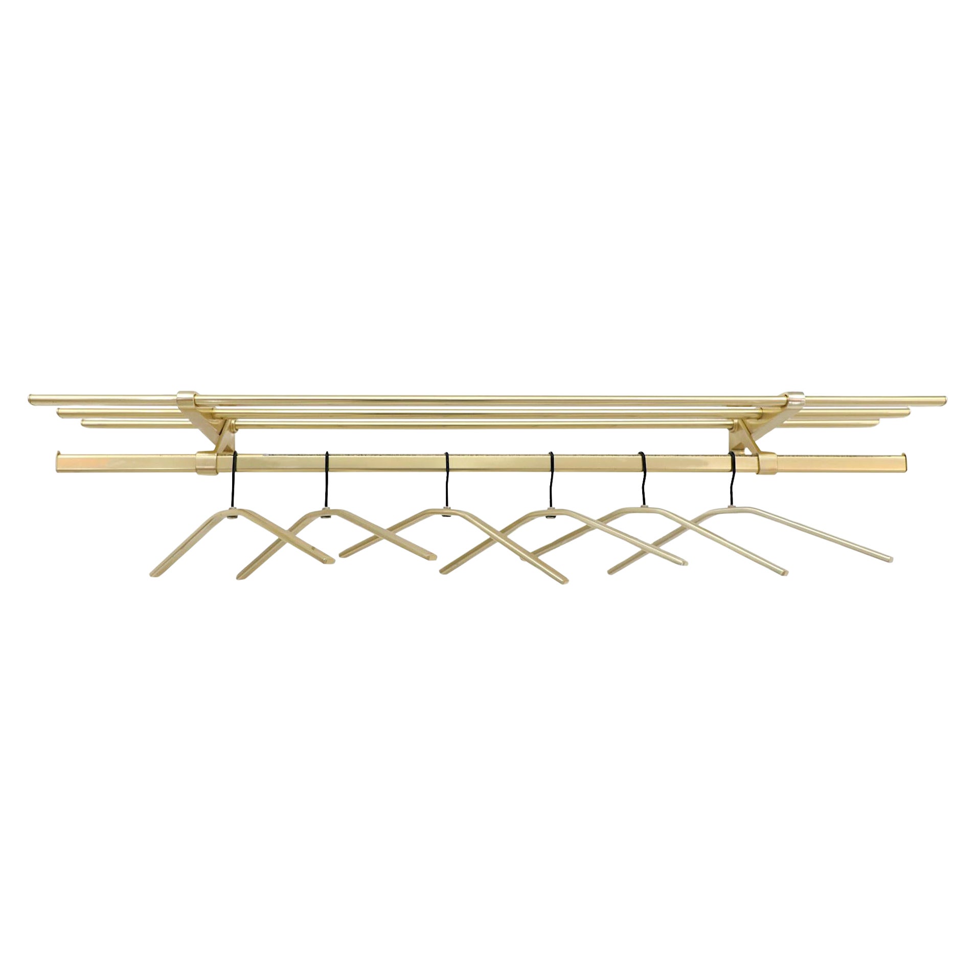 Mid-Century Gold Toned Hospitality Coat Rack with Hangers For Sale