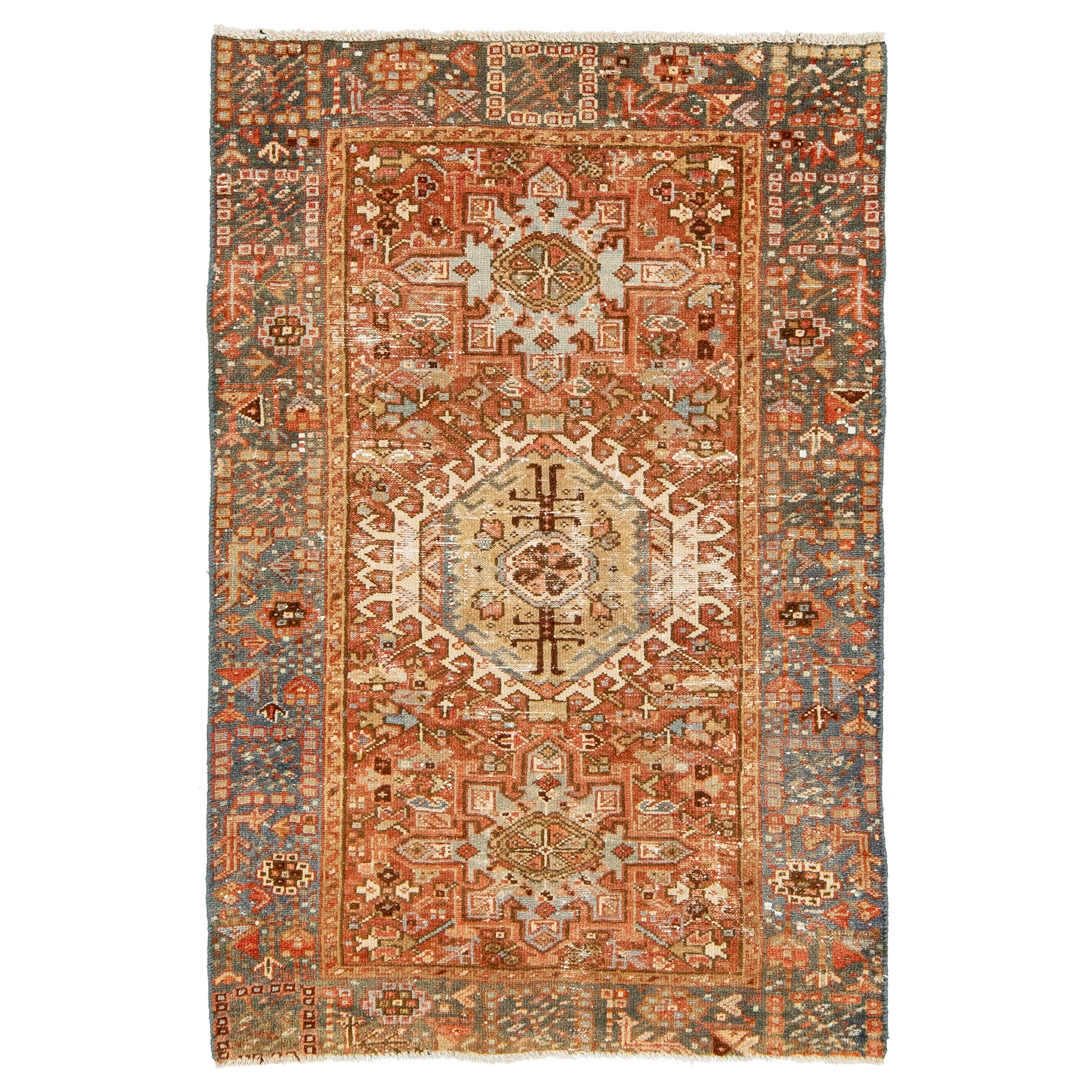 Rust Antique Persian Heriz Wool Rug Featuring an Allover Motif For Sale