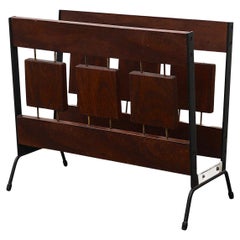 1960's Brovorm Wood Block Magazine Rack with Enameled Frame and Brass Accents