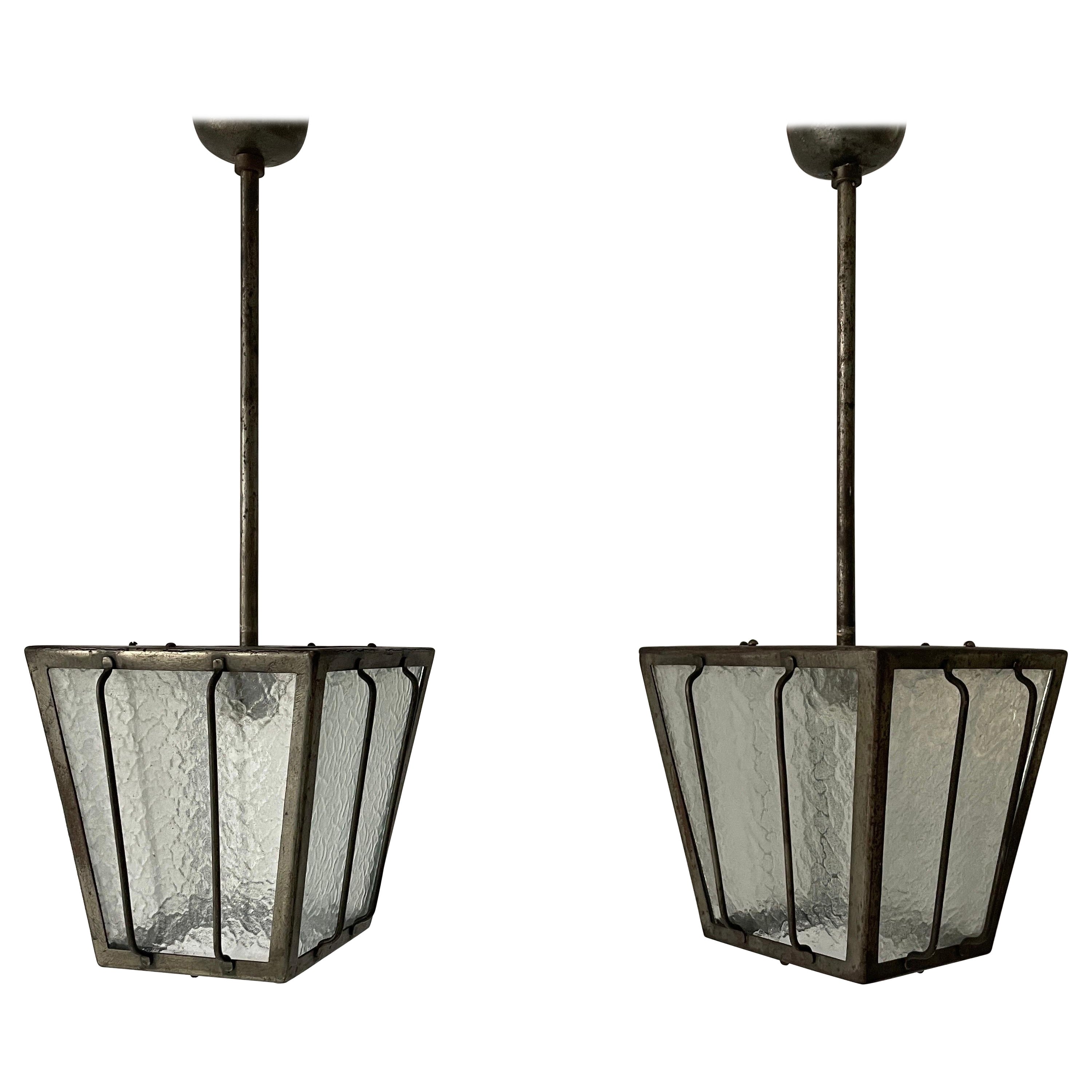 Frosted Glass Milano Apartment Pair of Ceiling Lamps, 1950s, Italy
