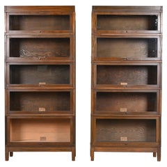 Antique Globe Wernicke Arts & Crafts Walnut Five-Stack Barrister Bookcases, Pair