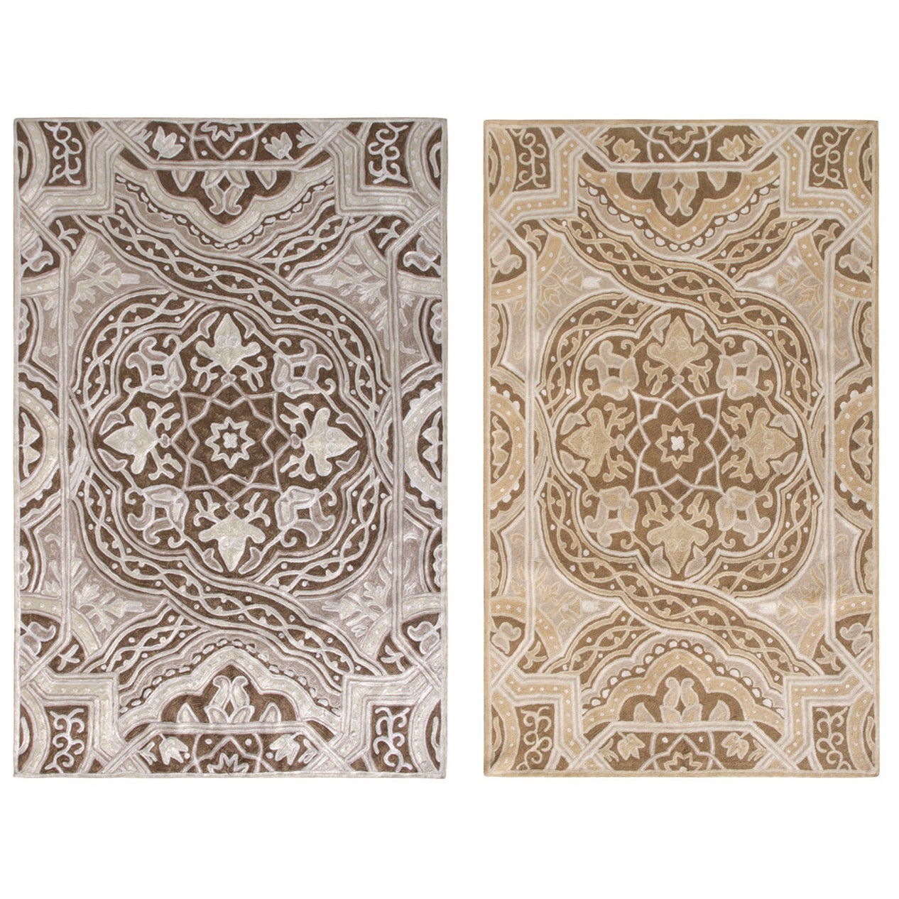 Motivo de punto de cadeneta tejido a mano por Rug & Kilim en marrón y blanco