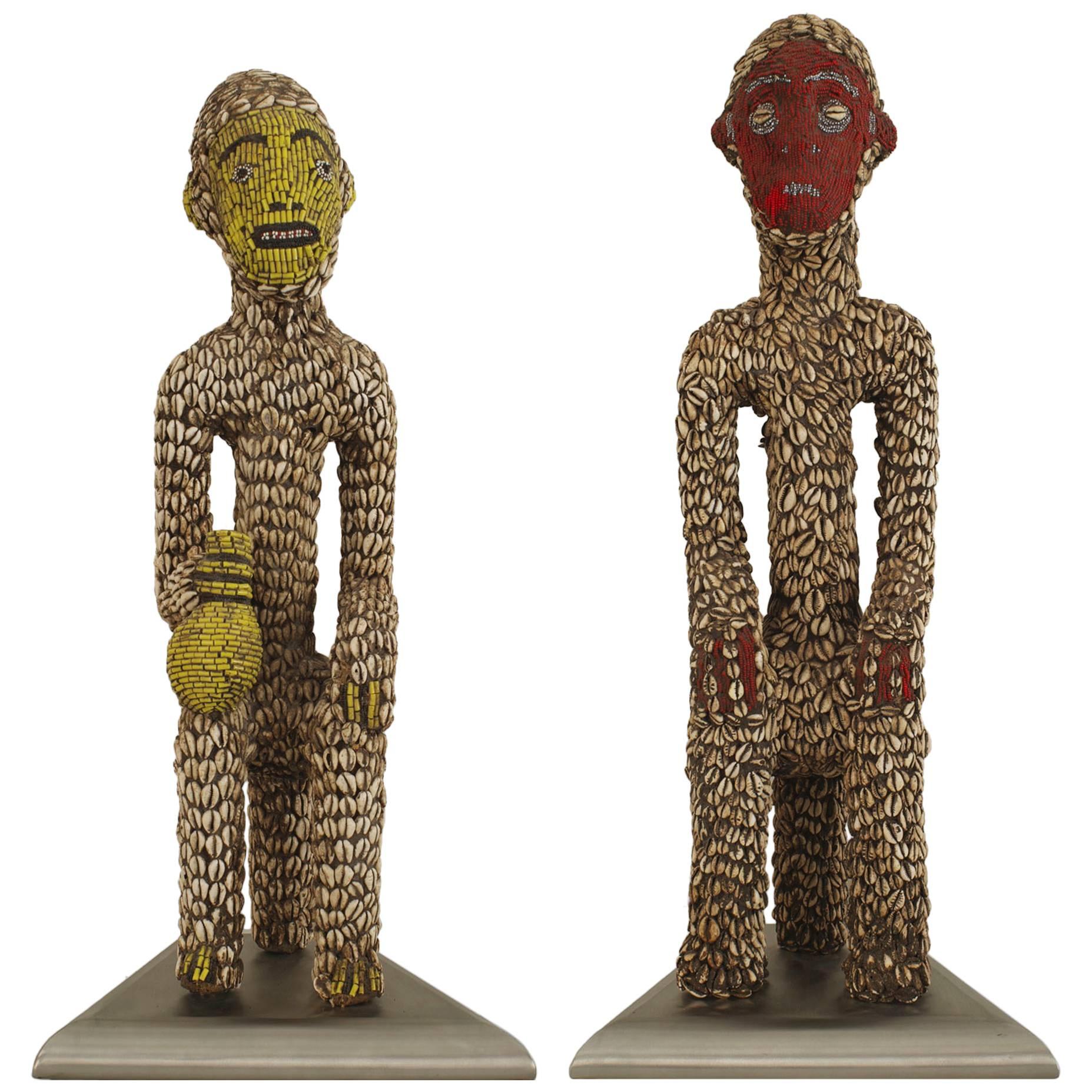 Pair of African Cowrie Fertility Idol Figures For Sale