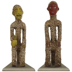 Vintage Pair of African Cowrie Fertility Idol Figures