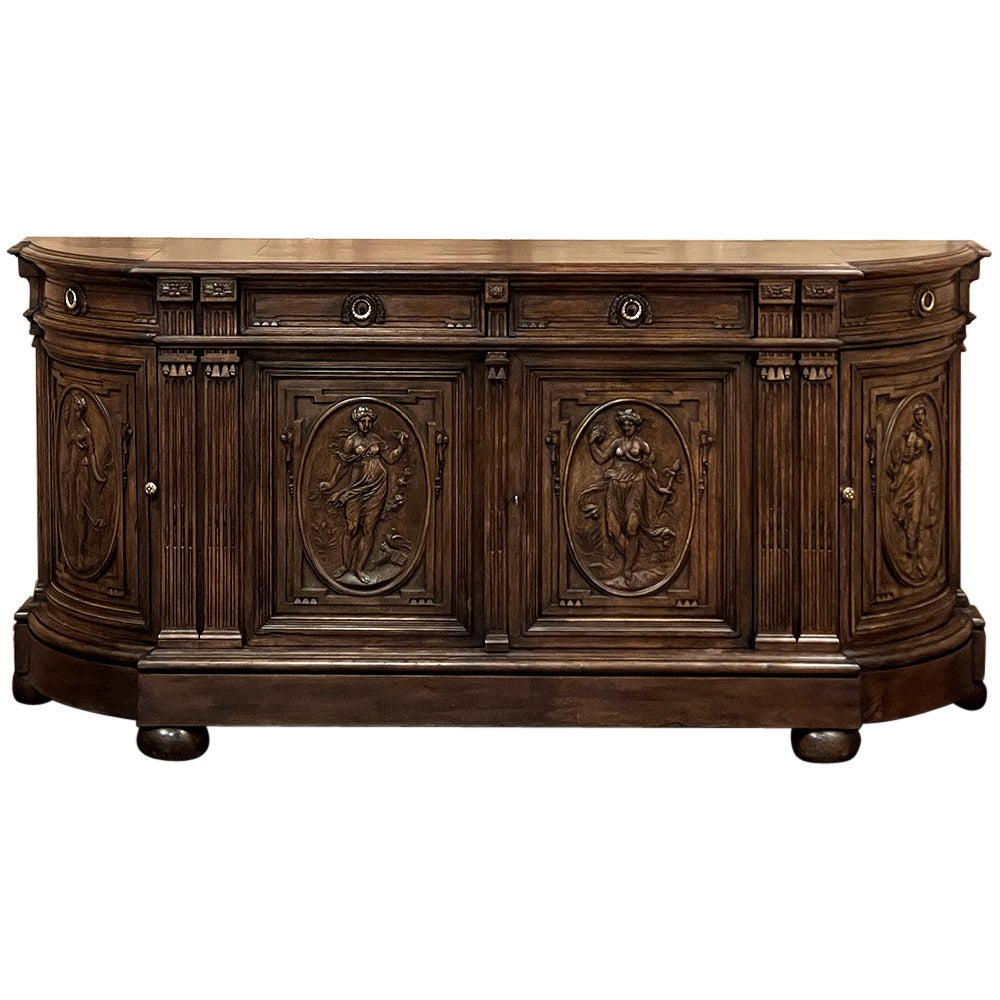 19th Century French Walnut Neoclassical Buffet with Four Seasons For Sale