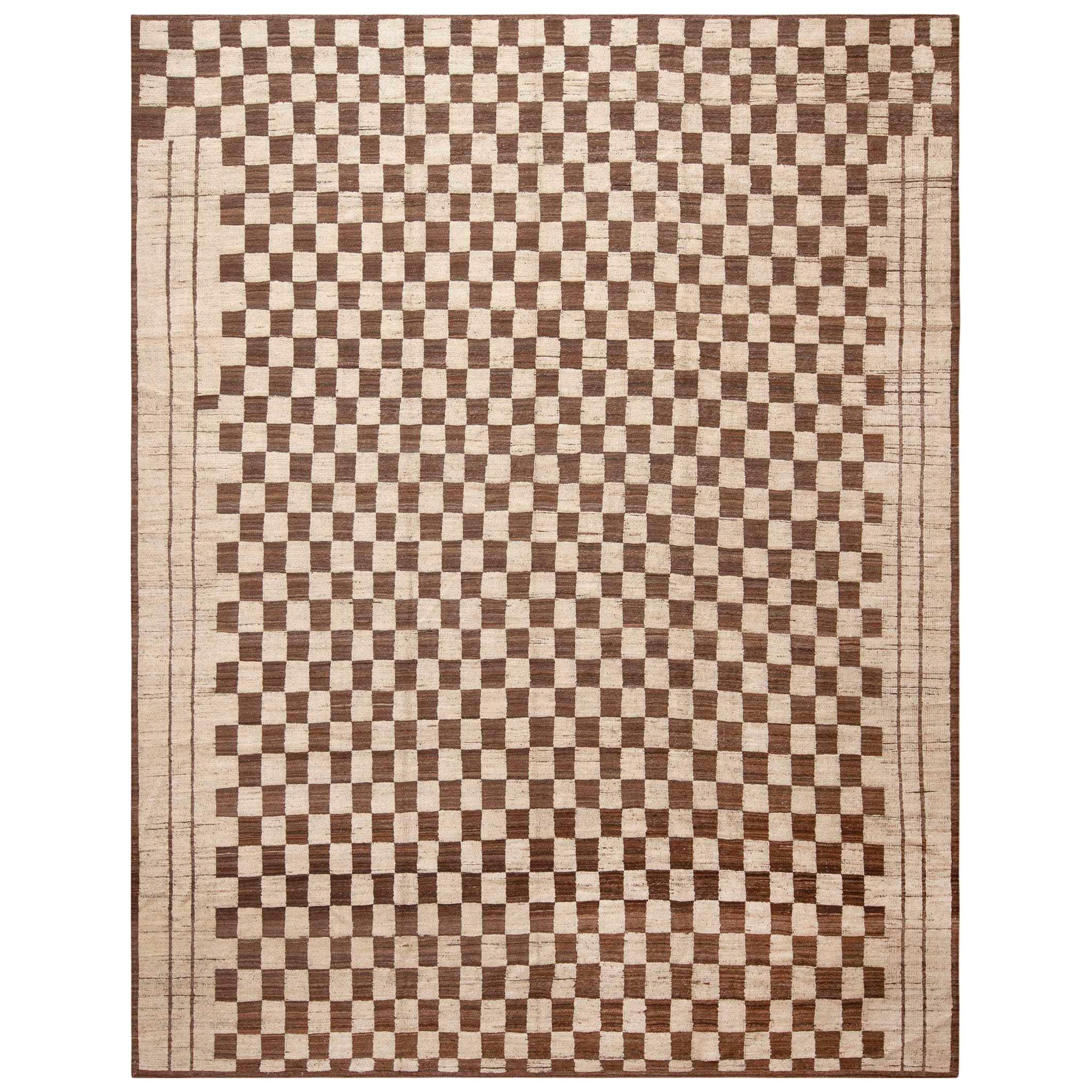 Nazmiyal Collection Modern Moroccan Checkerboard Design Area Rug 9'5" x 12'3" For Sale