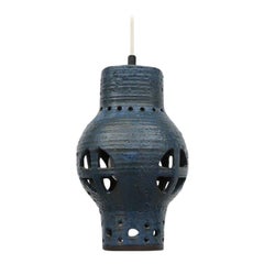 Mid-Century Hannie Mein Blue Ceramic Pendant Light with Decorative Cut-Outs