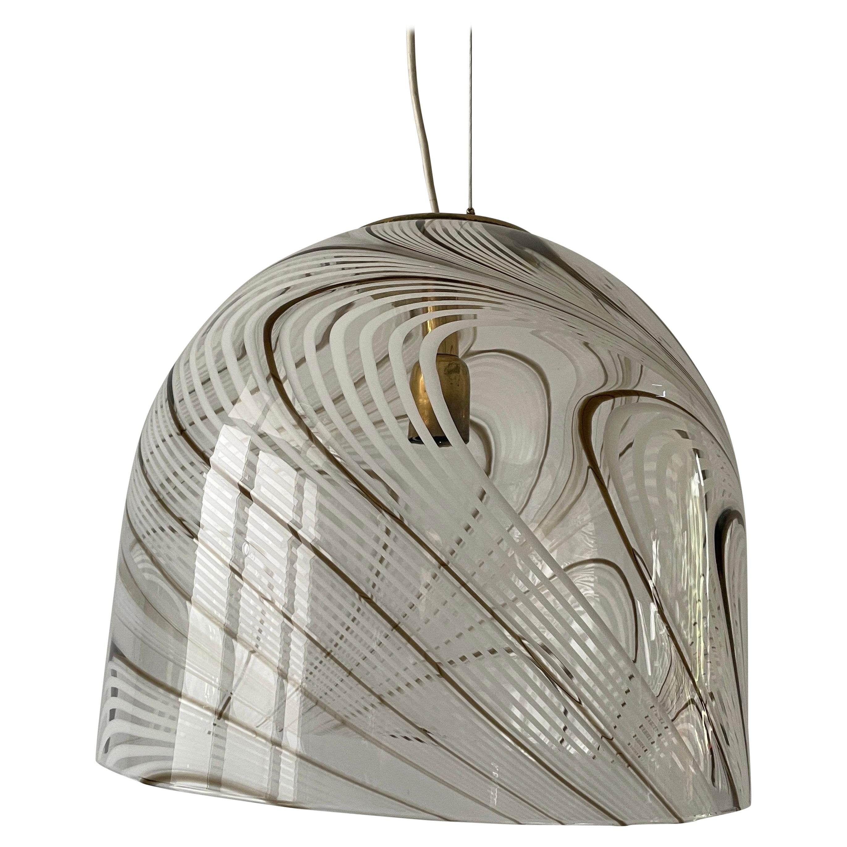 Swirl Design Murano Glass Pendant Lamp, 1970s, Italy For Sale