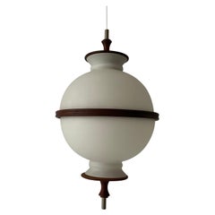 Opal Glass and Teak Ceiling Lamp by Reggiani Illuminazione, 1960s, Ital