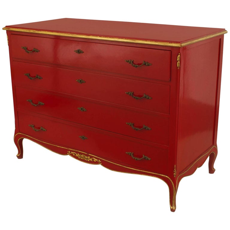 French Louis XV Style Jansen Red Lacquered Chest For Sale at 1stDibs