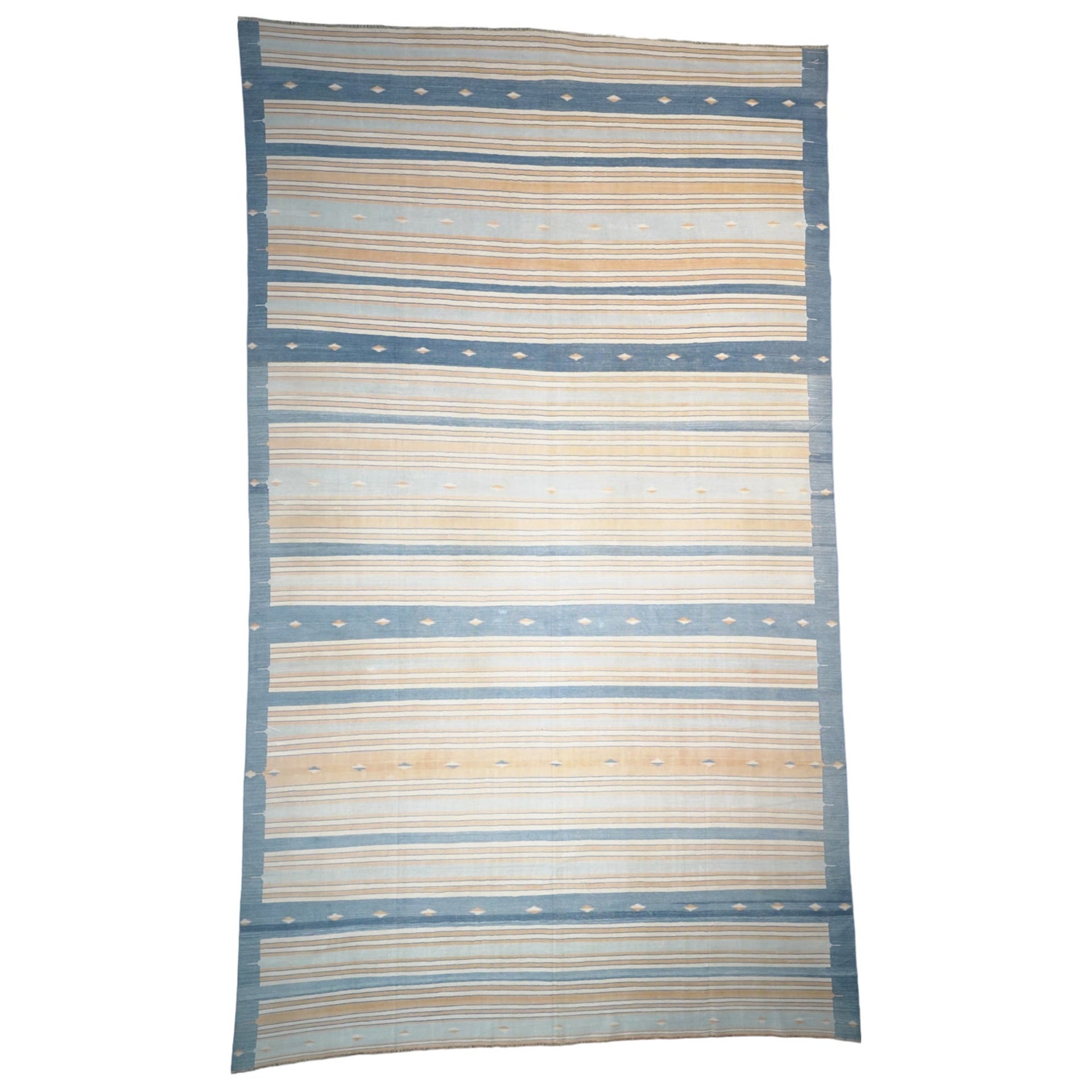 Vintage Dhurrie Rug in Bluewith Stripes, from Rug & Kilim For Sale