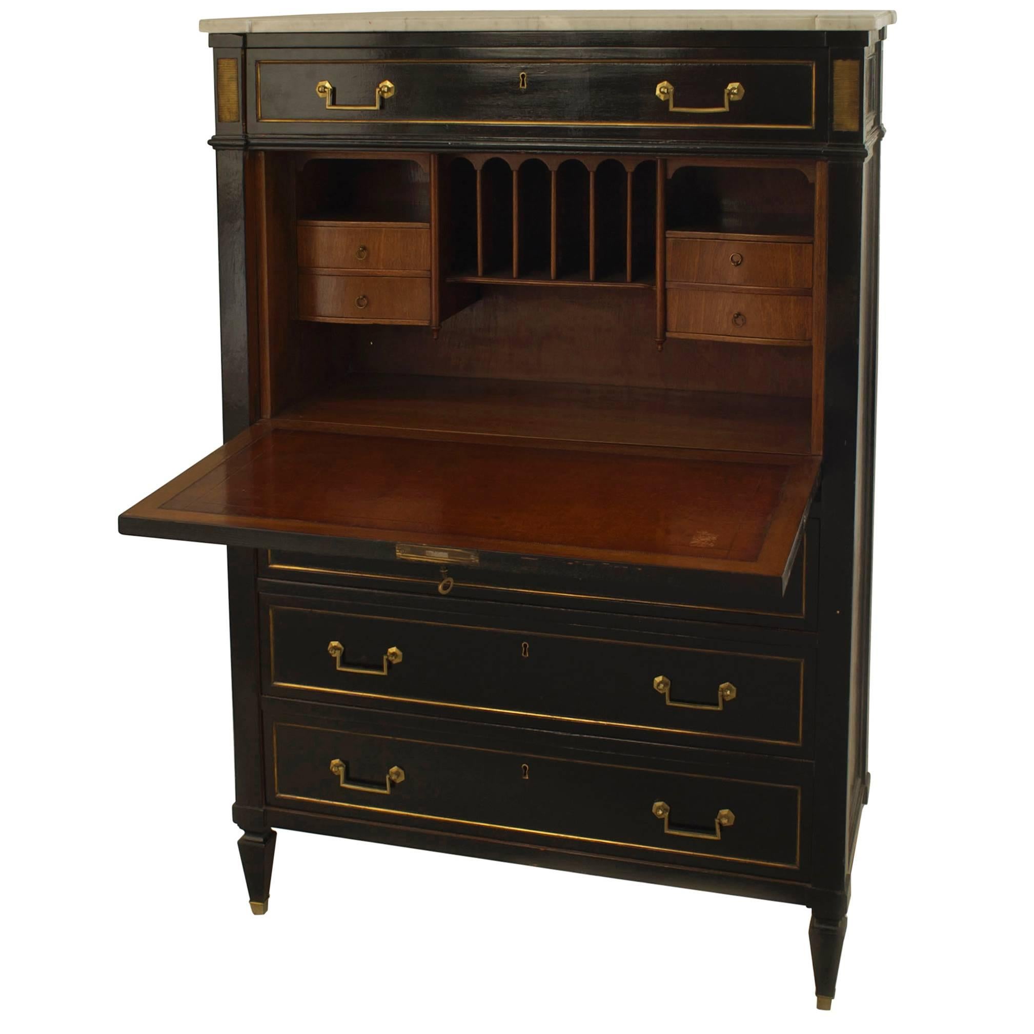 Maison Jansen French Louis XVI Style Ebonized Secretary Desk