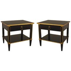 Pair of 1940s French Bronze-Trimmed End Tables, Signed: Jansen 10