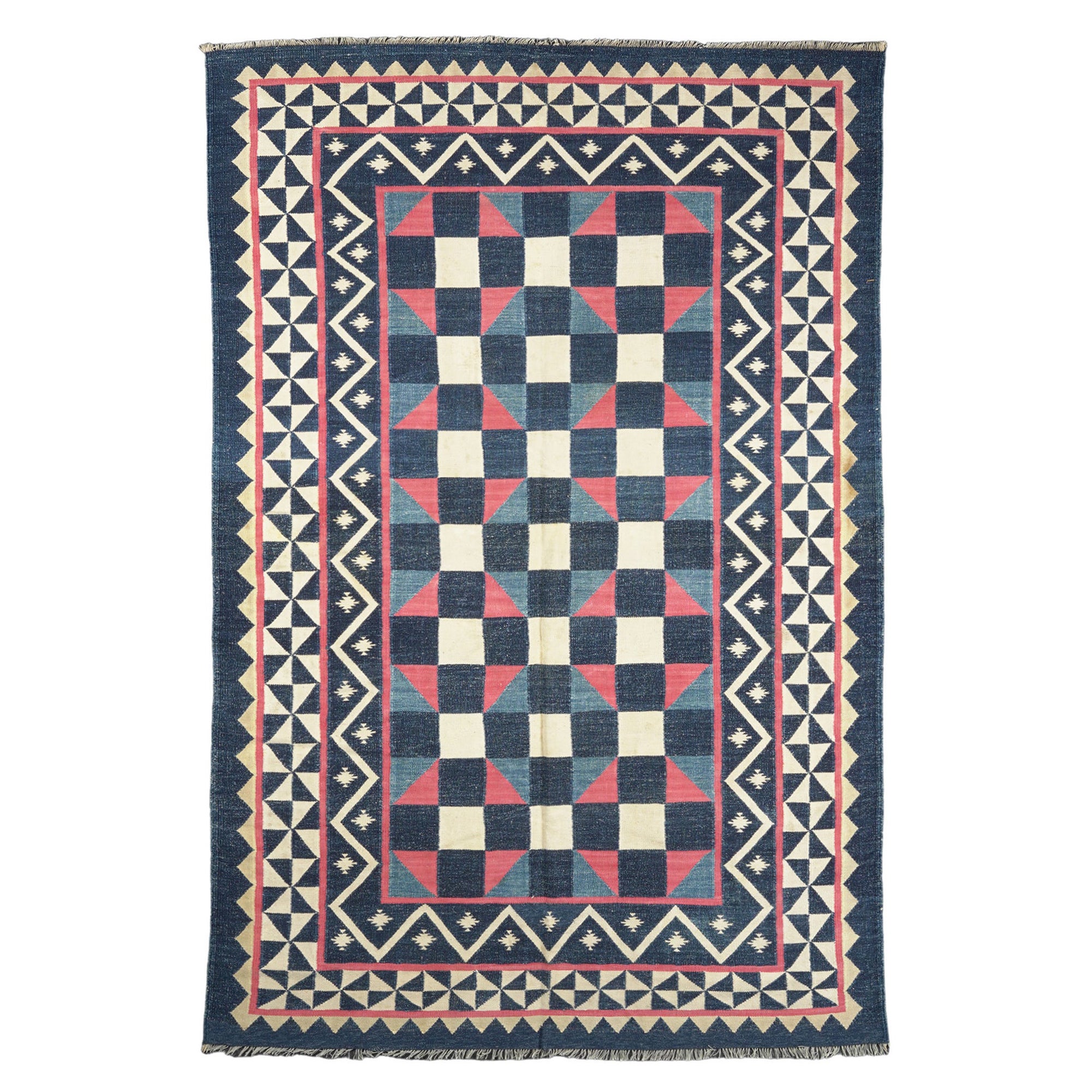 Vintage Dhurrie-Teppich mit mehrfarbigen Mustern von Rug & Kilim im Angebot