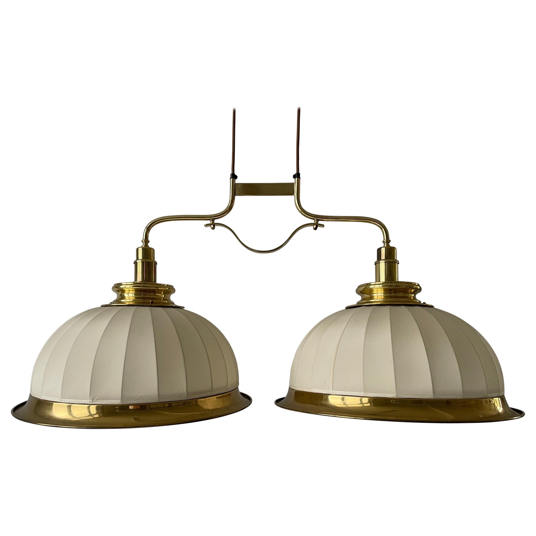 Mid-century Brass and Fabric Twin-shade Ceiling Lamp by WKR, 1960s, Germany For Sale