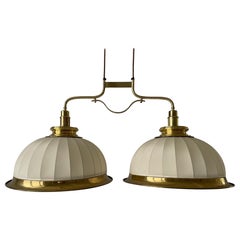 Vintage Mid-century Brass and Fabric Twin-shade Ceiling Lamp by WKR, 1960s, Germany