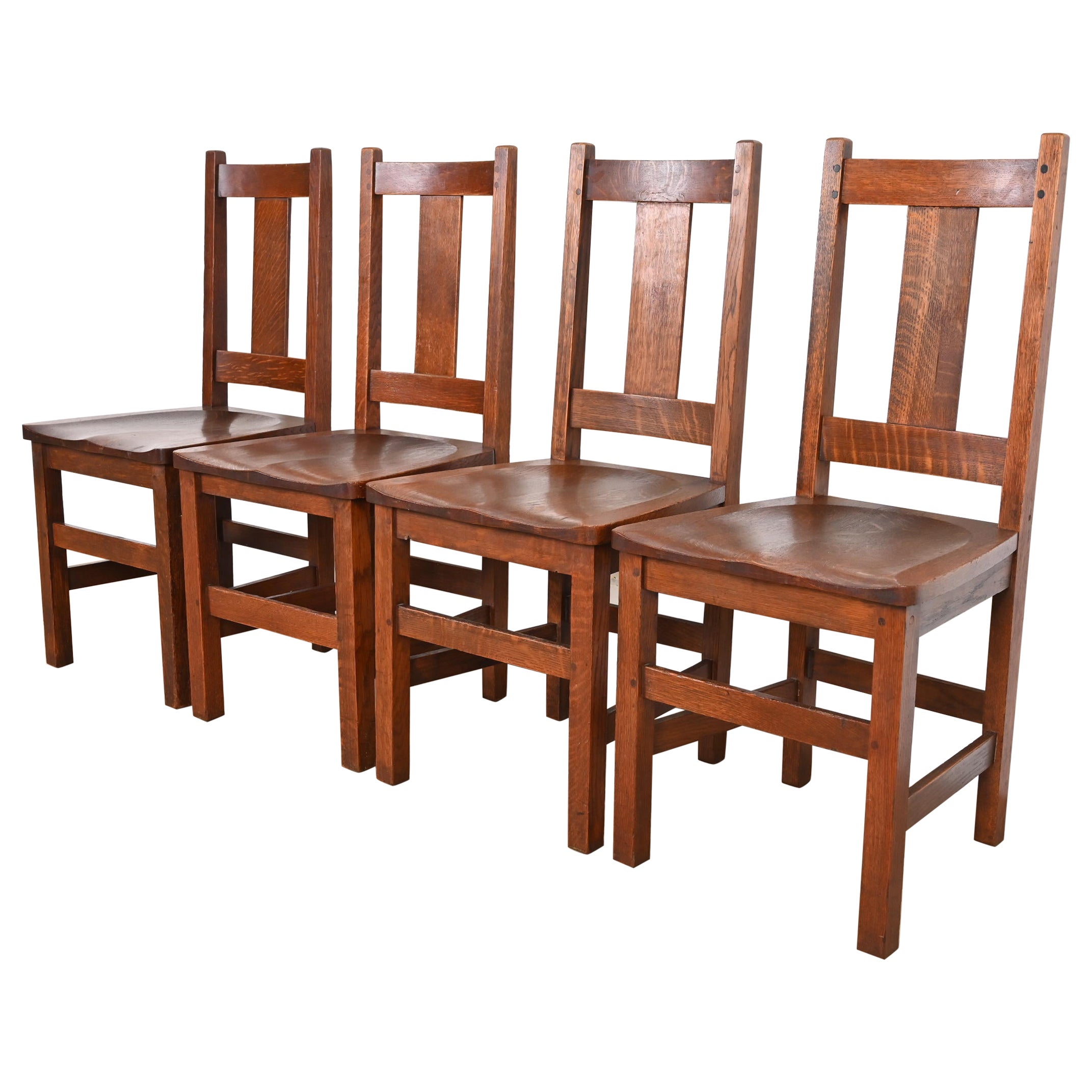 Limbert Mission Oak Arts & Crafts Dining Chairs, Set of Four For Sale