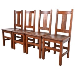 Antique Limbert Mission Oak Arts & Crafts Dining Chairs, Set of Four