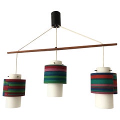 Vintage Fabric Shade & Glass Triple Pendant Lamp, 1960s, Germany