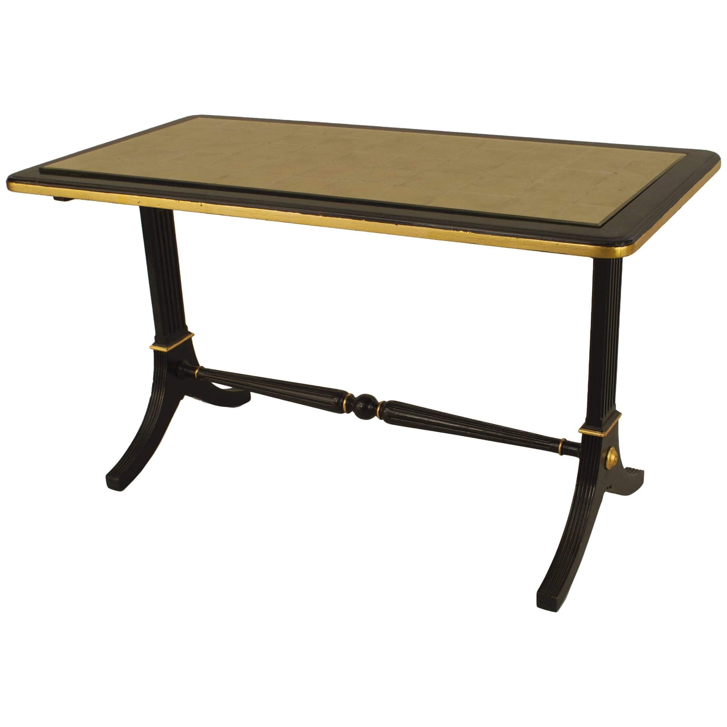 Maison Jansen French Mid-Century Ebony and Gilt Glass Coffee Table For Sale