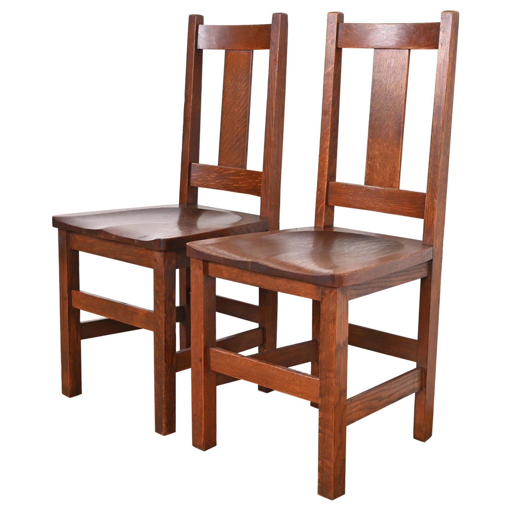 Limbert Mission Oak Arts & Crafts Side Chairs, Pair For Sale
