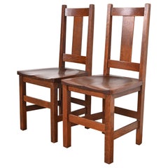 Antique Limbert Mission Oak Arts & Crafts Side Chairs, Pair