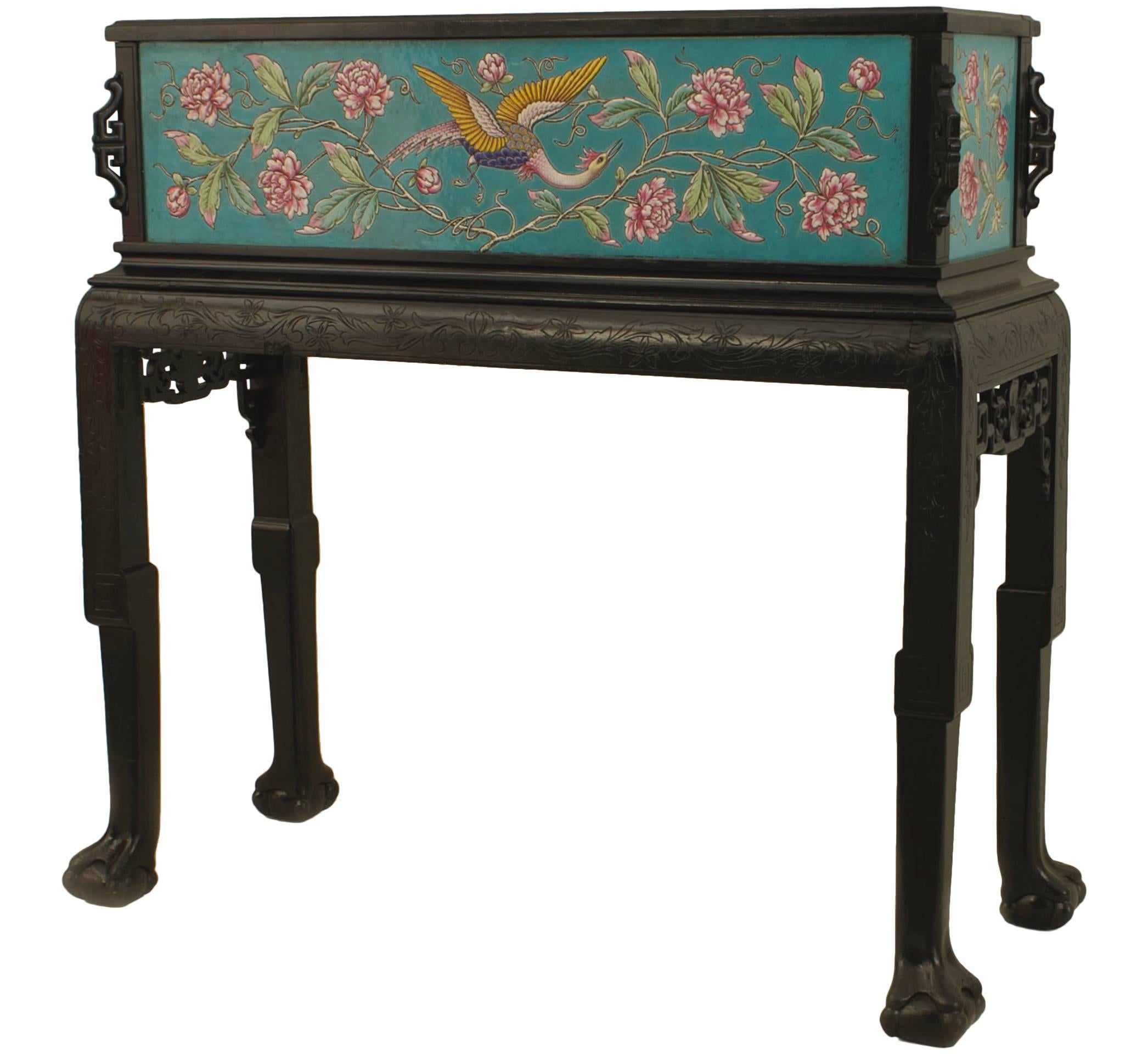 French Victorian Ebonized Floral Fernery For Sale