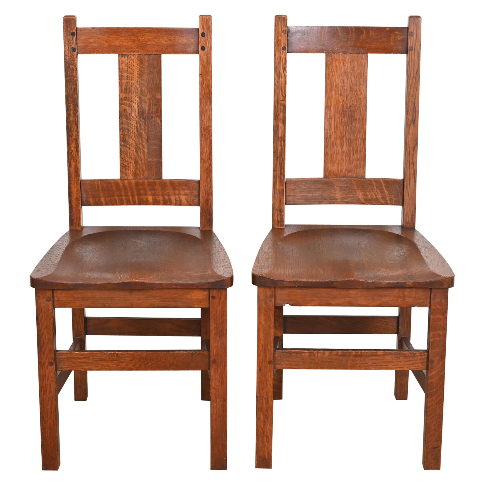 Limbert Mission Oak Arts & Crafts Dining Side Chairs, Paar