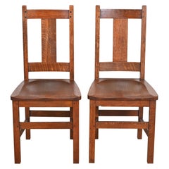 Antique Limbert Mission Oak Arts & Crafts Dining Side Chairs, Pair