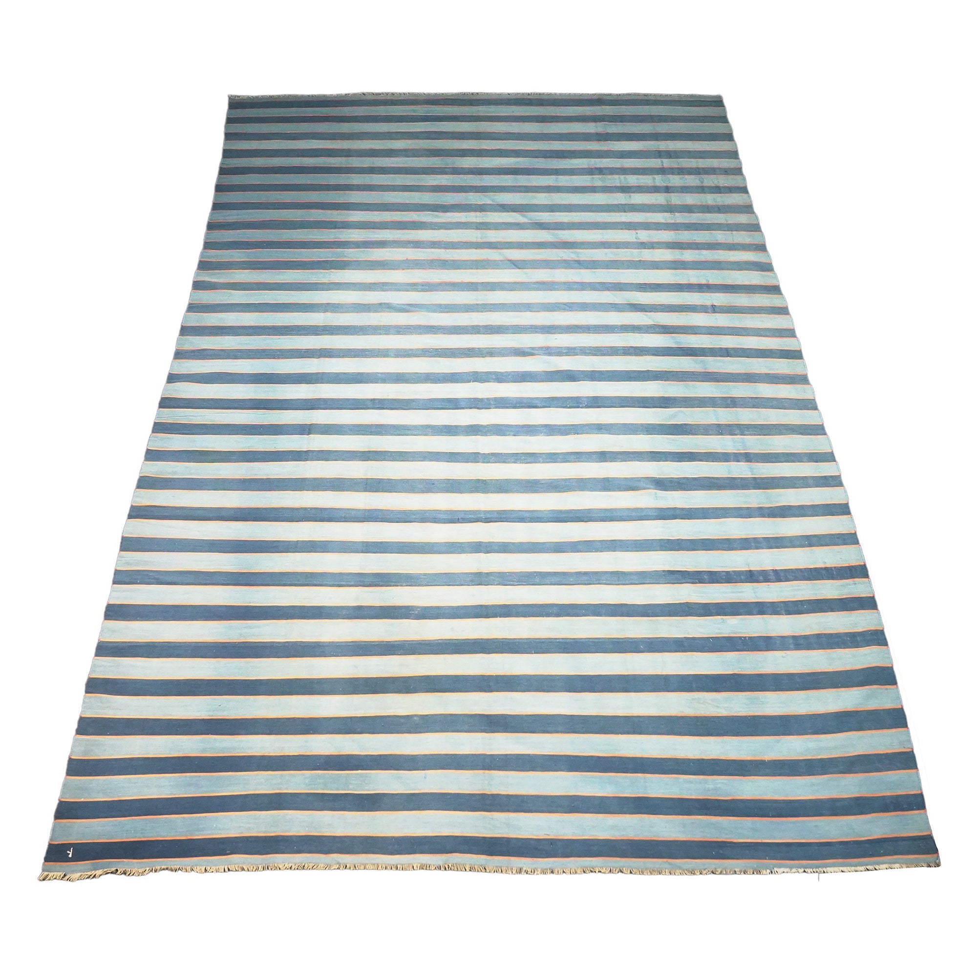 Vintage Dhurrie Vintage-Teppich in Blau mit Streifen, von Rug & Kilim