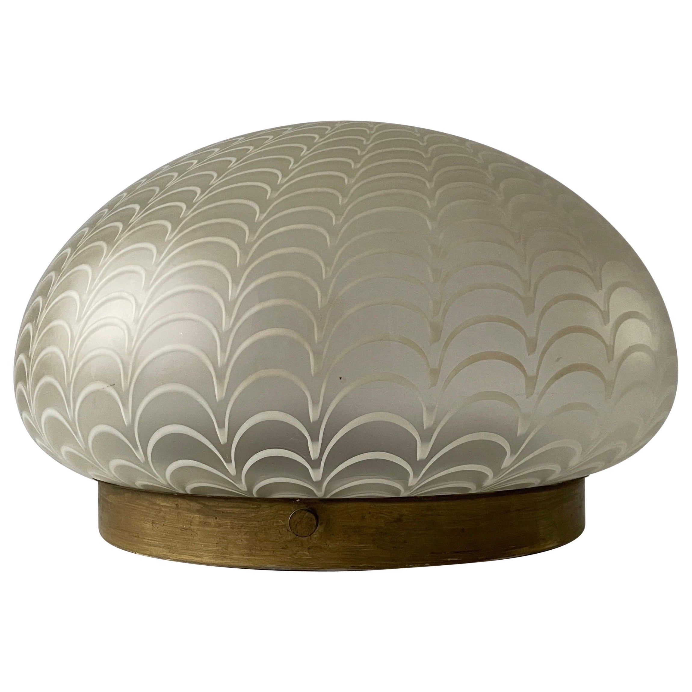 Glass & Brass Mushroom Design Flush Mount Light, 1960s, Italy For Sale