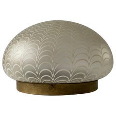 Glass & Brass Mushroom Design Flush Mount Light, 1960s, Italy