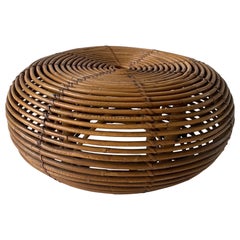 Mid-century Modern Round Bamboo Pouf, 1960s, Italy