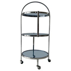 Vintage Italian Design 3-layer Chrome and Blue Glass Trolley, 1960s, Italy
